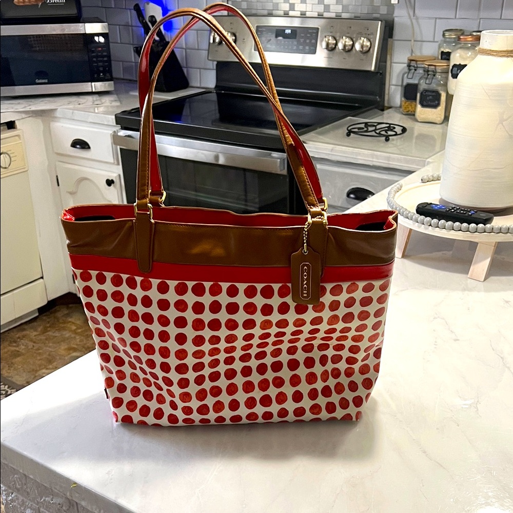 Coach orange and Brown Polka Dot Tote